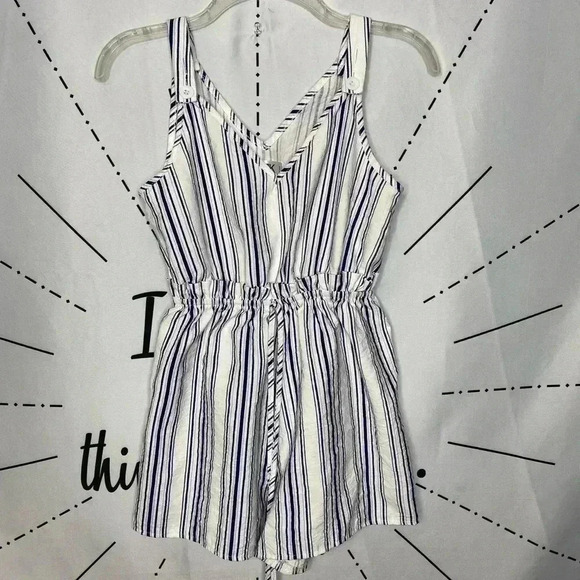 LF Seek the Label Blue & White Striped Paper-bag Waist Romper - Picture 2 of 9